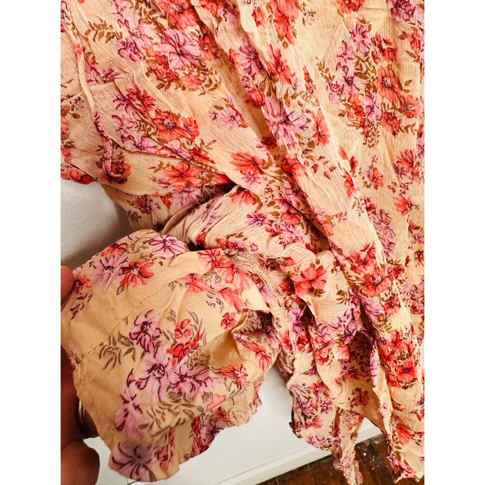 THE KOOPLES Pink Floral Ruffle Hemline Midi Tie Back Floral Frill Dress sz 1 - Picture 10 of 16